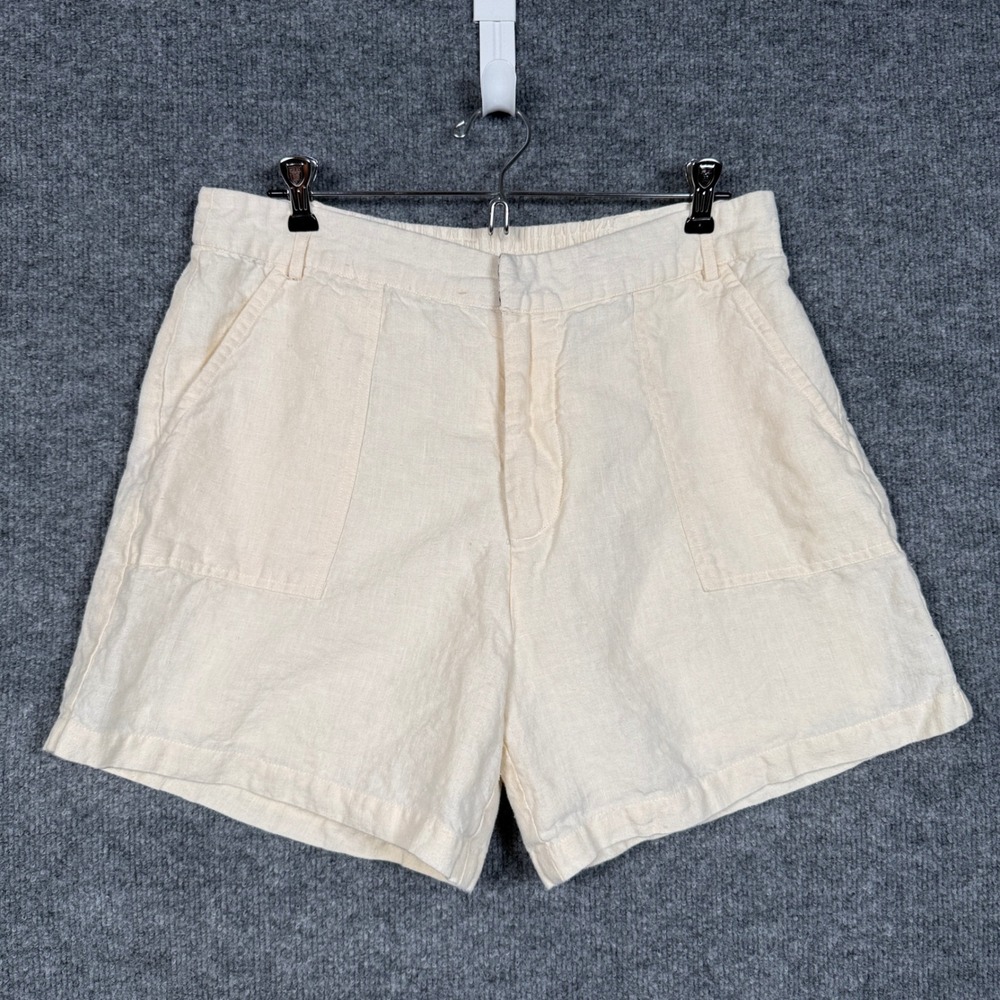Roller Rabbit Size Large Chino Shorts Cream Linen Elastic Waist Walking Vacation